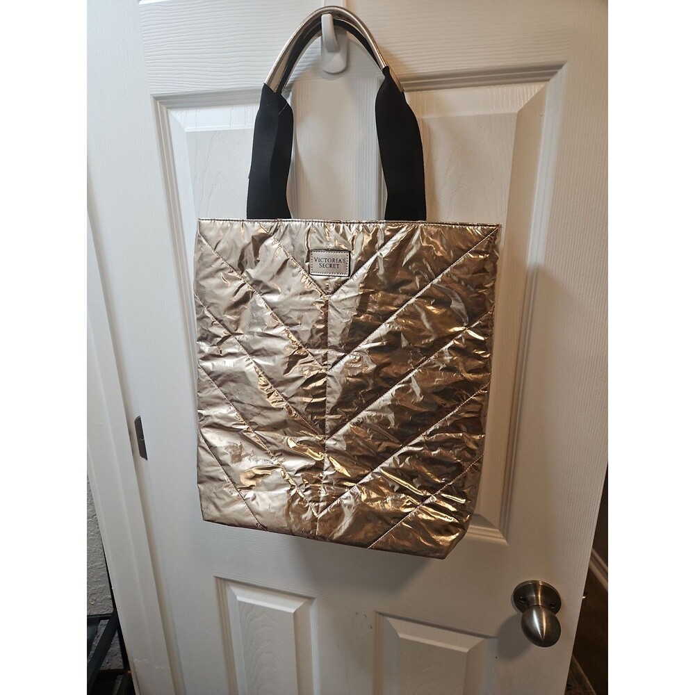 Victoria's Secret Gold Metallic Puffer Quilted Tote Bag
